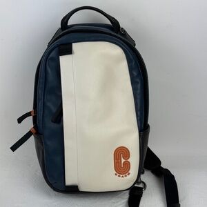 Genuine Men's COACH EDGE Pack Colorblock Crossbody Leather Bag Navy Blue White